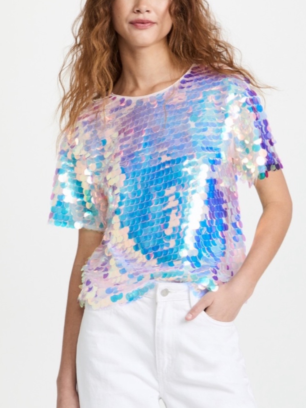 Le Superbe Mimosa Paillette Sequin Tee Size 12 Pink Champagne Iridescent Party